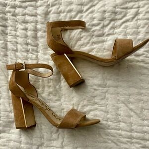 Sam Edelman Tan Block Heel Sandals with Ankle Strap